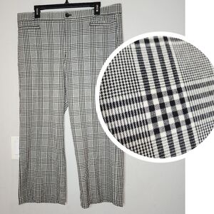Banana Republic Logan Crop Wideleg Trouser Black White Plaid Size 14